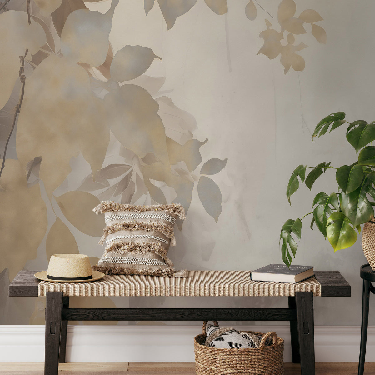 Veer Decor Afterglow Leaves Silver Wall Mural 8416-VRZM-AF-1