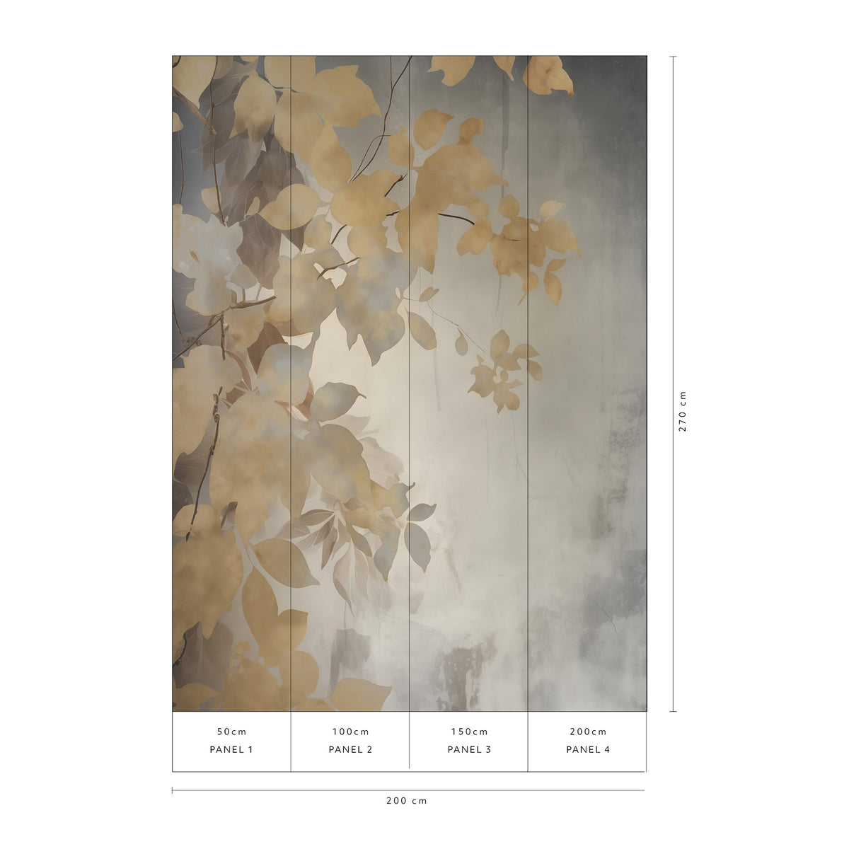 Veer Decor Afterglow Leaves Silver Wall Mural 8416-VRZM-AF-1