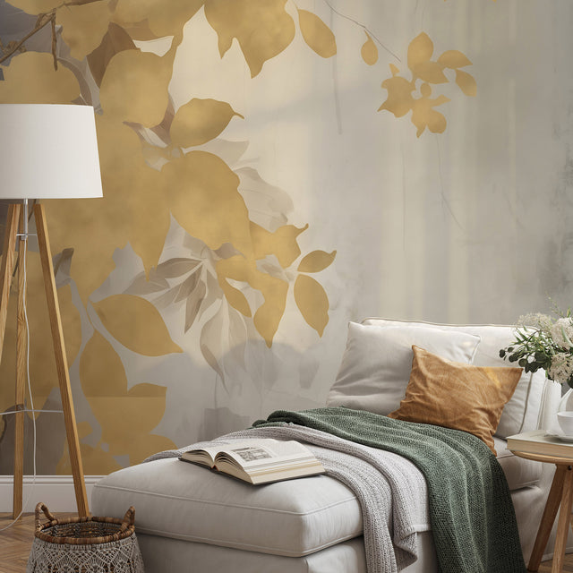 Veer Decor Afterglow Leaves Gold Wall Mural 8416-VRZM-AF-2