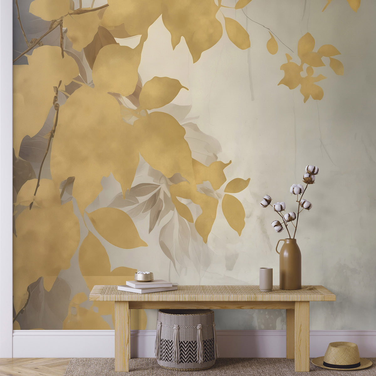Veer Decor Afterglow Leaves Gold Wall Mural 8416-VRZM-AF-2