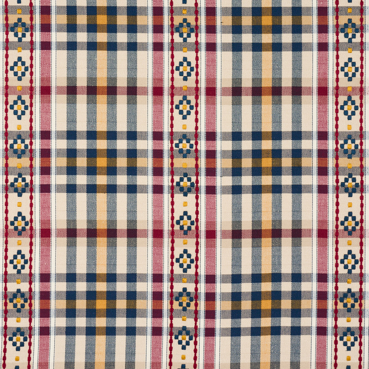 Schumacher 84730 HUTTON HAND WOVEN CHECK in ROUGE & NAVY Fab