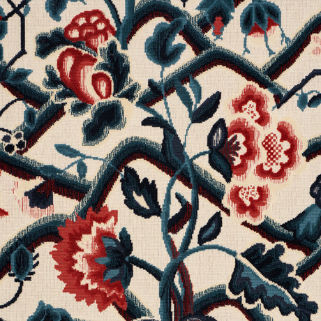 Schumacher 84821 JACOBEAN GARDEN VELVET in CINNABAR & PEACOC