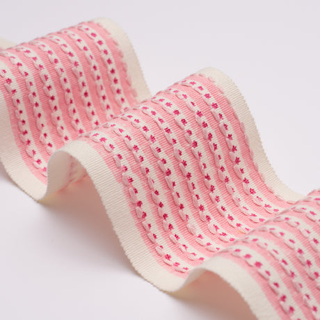 Schumacher 85420 STRIPE & DOT HAND BLOCK TRIM in PINK Trim -