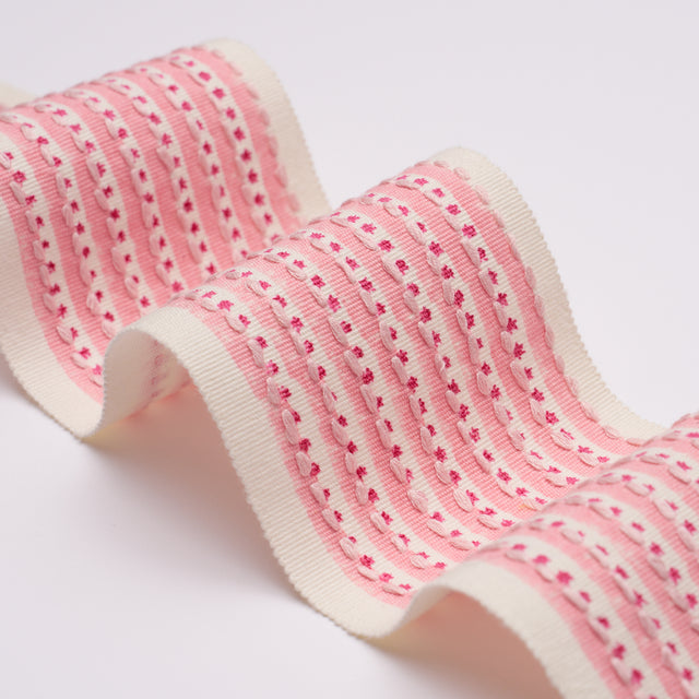 Schumacher 85420 STRIPE & DOT HAND BLOCK TRIM in PINK Trim -