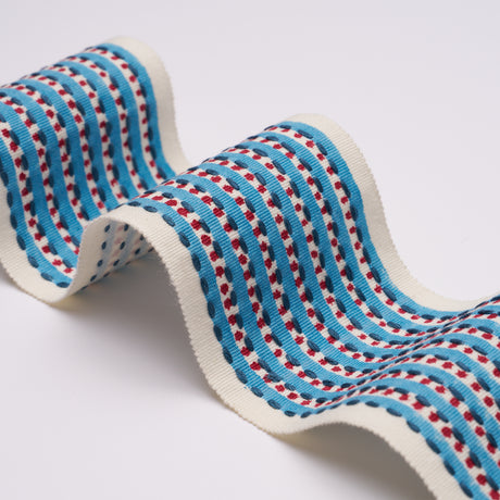 Schumacher 85421 STRIPE & DOT HAND BLOCK TRIM in BLUE Trim -