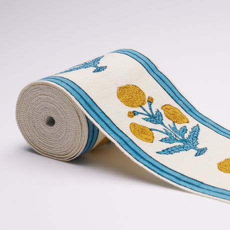 Schumacher 85440 POPPY HAND BLOCK TRIM in BLUE Trim - MOLLY 