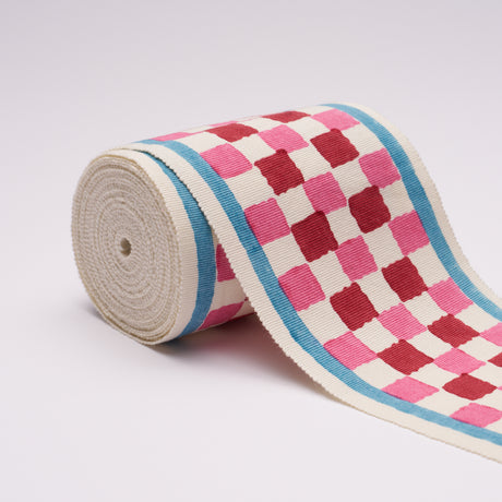 Schumacher 85451 CHEQUER HAND BLOCK TRIM in PINK Trim - MOLL