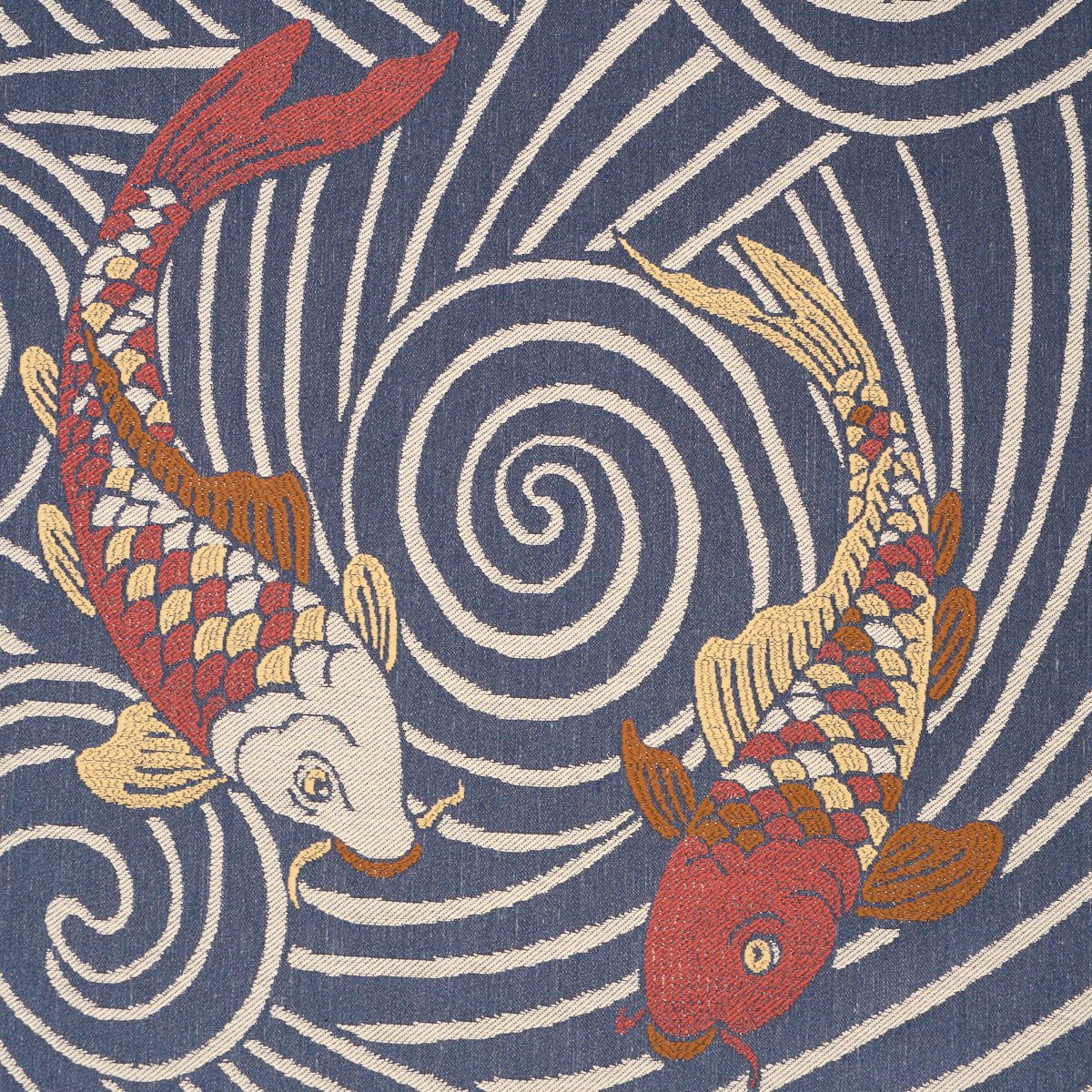 Schumacher 85591 KOI FISH in INDIGO Fabric - RHYTHM IN MOTIO