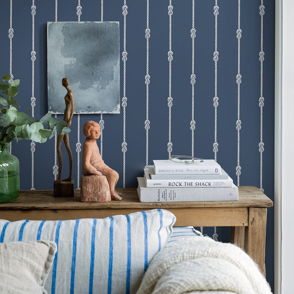 Schumacher 8858 KNOT STRIPE in NAVY Wallpaper - BORÃ…STAPETE