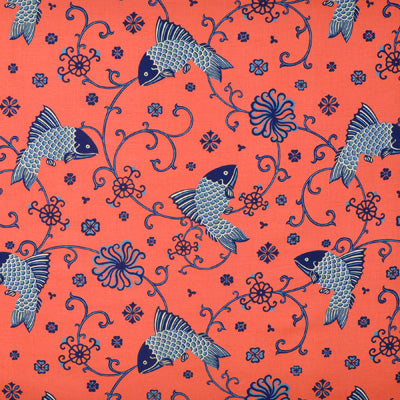 LEE JOFA 949104.LJ.0 ORIENTAL FISHES INDIGO Fabric - Eade's Wallpaper