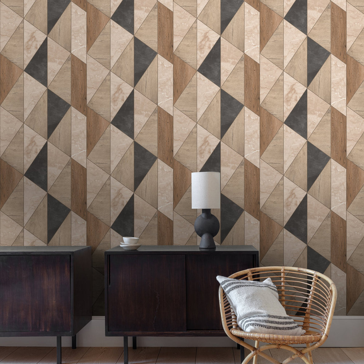 Galerie Arcadia Geometric All-over Brown Wallpaper ARA65103