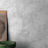 Galerie Karuna Branched Leaves Motive White Wallpaper KRA676