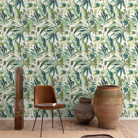Galerie Karuna Branched Leaves Motive Green Wallpaper KRA712