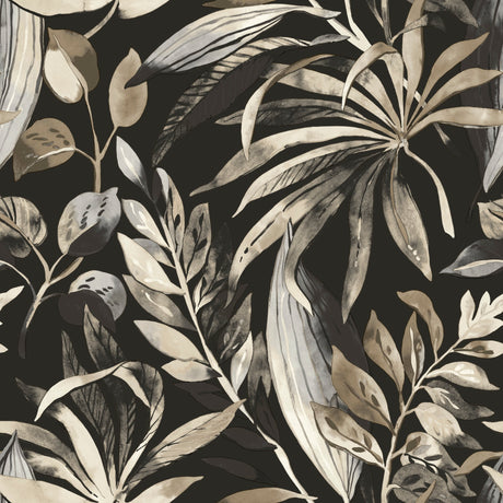 Galerie Karuna Branched Leaves Motive Black Wallpaper KRA712