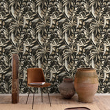 Galerie Karuna Branched Leaves Motive Black Wallpaper KRA712