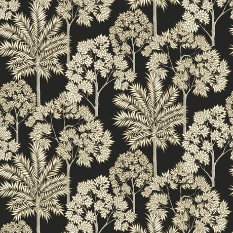 Galerie Arcadia Branched Leaves All-over Black Wallpaper ARA