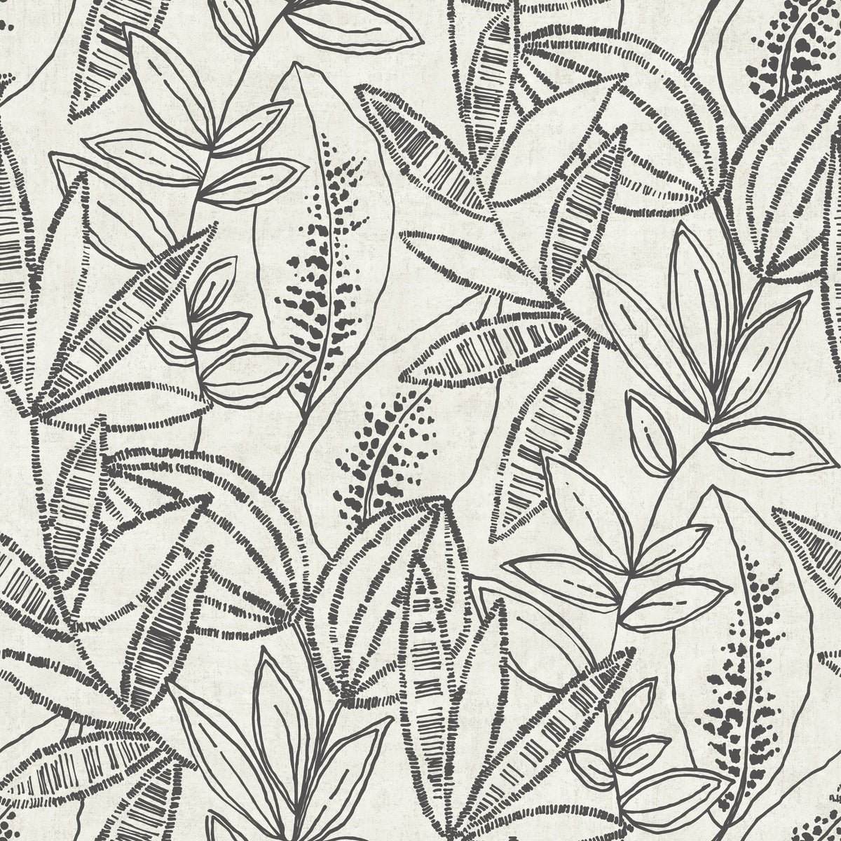 Galerie Karuna Branched Leaves All-over Black Wallpaper KRA7