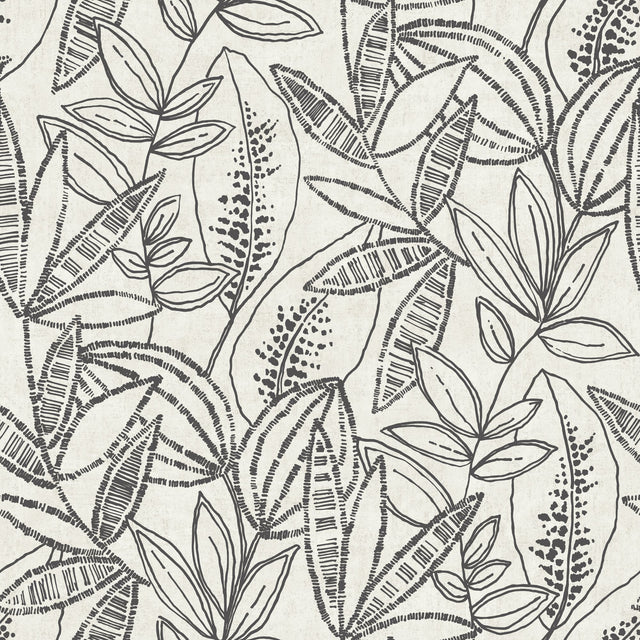 Galerie Karuna Branched Leaves All-over Black Wallpaper KRA7