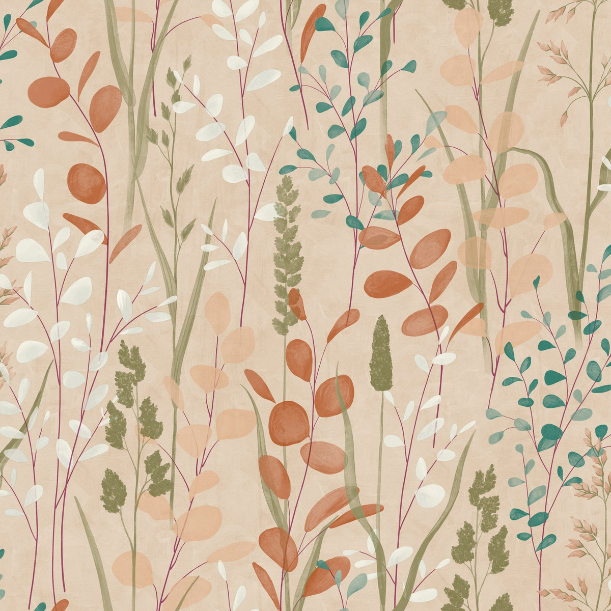 Galerie Karuna Branched Leaves All-over Orange Wallpaper KRA