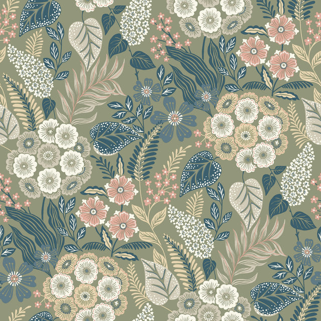 Galerie Karuna Classical Floral All-over Green Wallpaper KRA