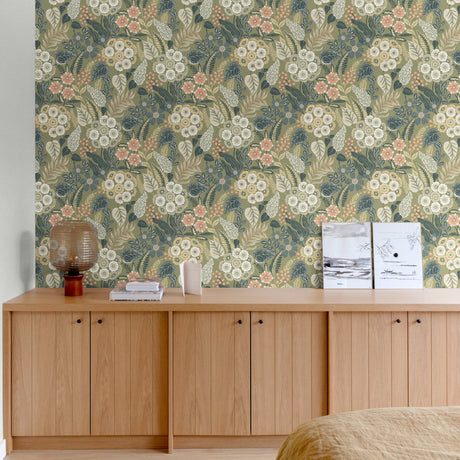 Galerie Karuna Classical Floral All-over Green Wallpaper KRA