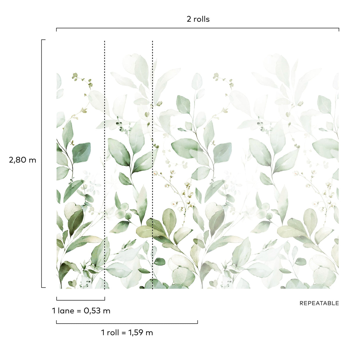 Galerie Orom II Branched Leaves All-over Green Mural A77101