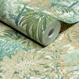 Galerie Inia Classical Floral All-over Green Wallpaper INA78