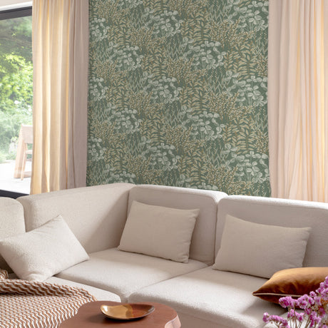 Galerie Inia Branched Leaves All-over Green Wallpaper INA789