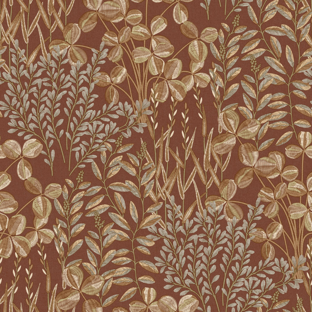 Galerie Inia Branched Leaves All-over Red Wallpaper INA78902