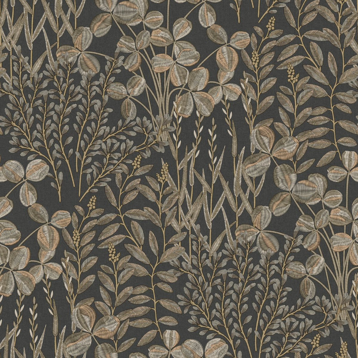 Galerie Inia Branched Leaves All-over Black Wallpaper INA789