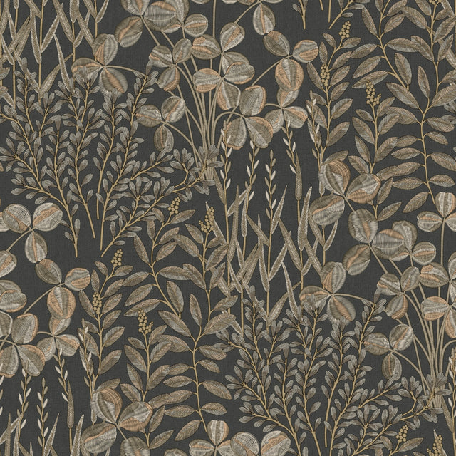 Galerie Inia Branched Leaves All-over Black Wallpaper INA789