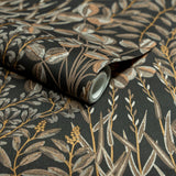 Galerie Inia Branched Leaves All-over Black Wallpaper INA789