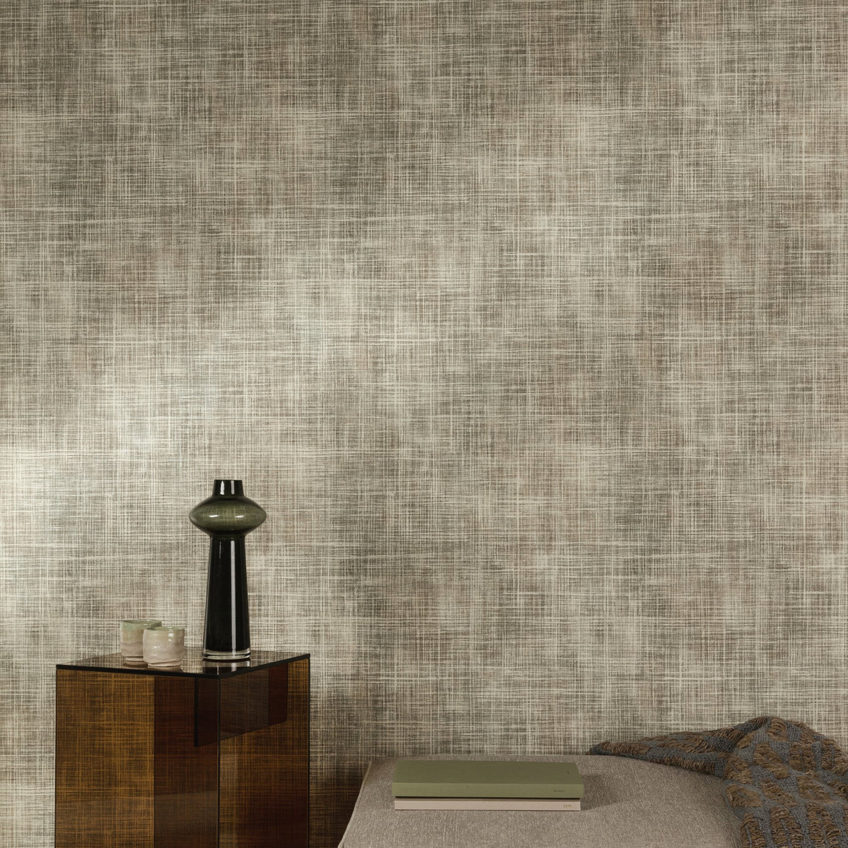 Galerie Structured Walls Textile Plain Black Wallpaper A8550