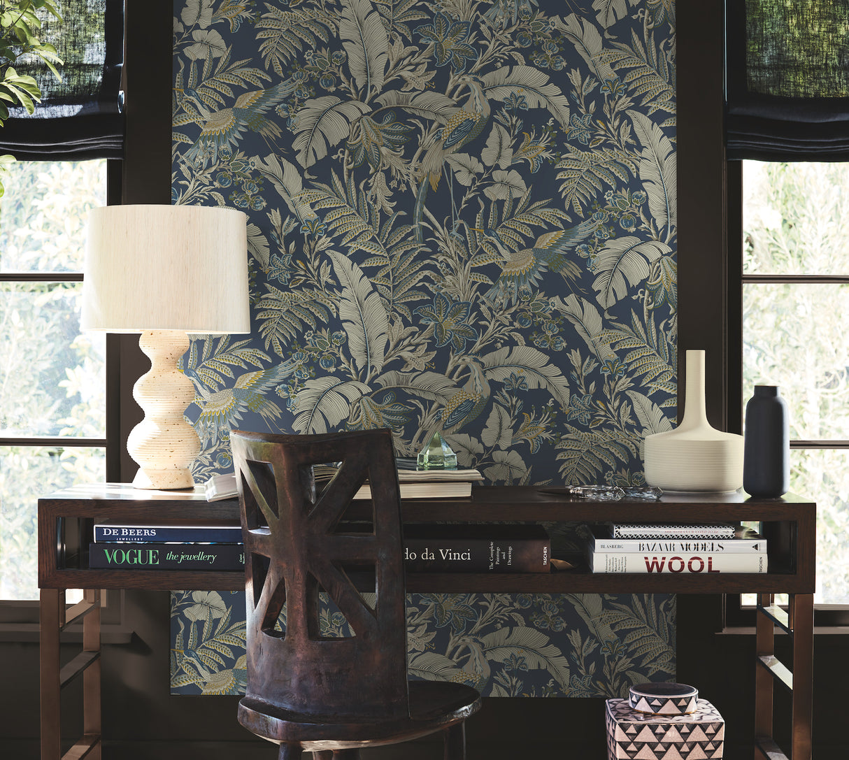 Antonina Vella AB3103 Heronwood Navy Wallpaper - Eade's Wallpaper