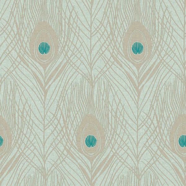 Galerie AC60005 Green Peacock Feather Motif - Eade's Wallpaper