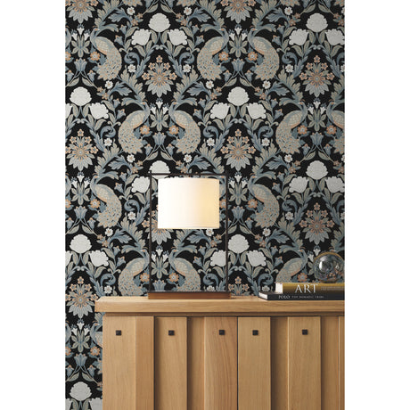 York AC9101 Plume Dynasty  Black Wallpaper