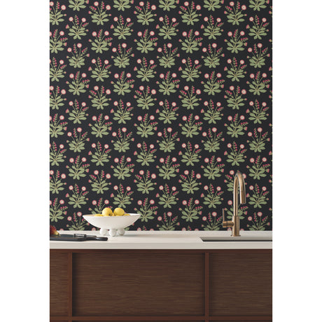 York AC9152 Meadow Flowers Black & Rose Gold Metallic Wallpaper