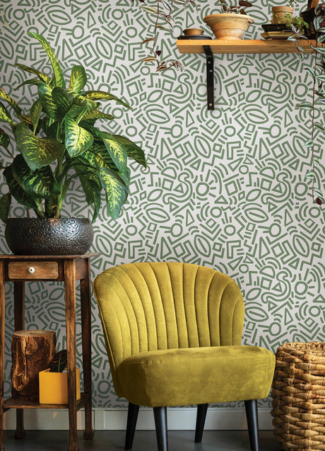 Aelfie AES4791 Sage Doodle Abstract Peel & Stick Wallpaper