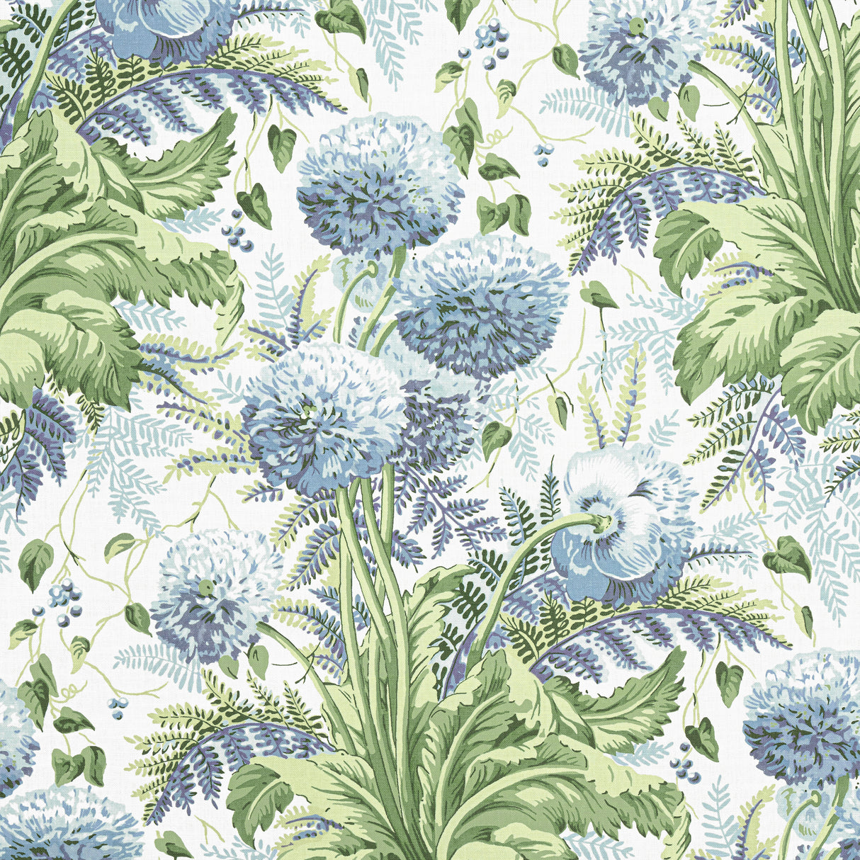 Anna French AF24535 DAHLIA Sky on White Fabric