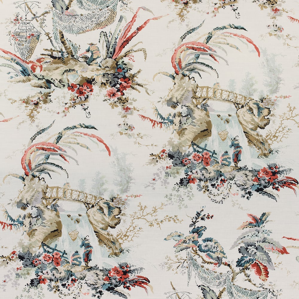 Anna French AF72985 MOOREA Cream on Coral Fabric