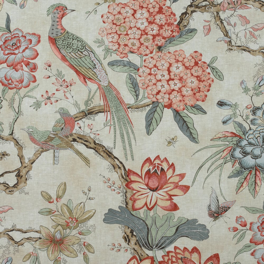 Anna French AF72992 VILLENEUVE Coral on Flax Fabric