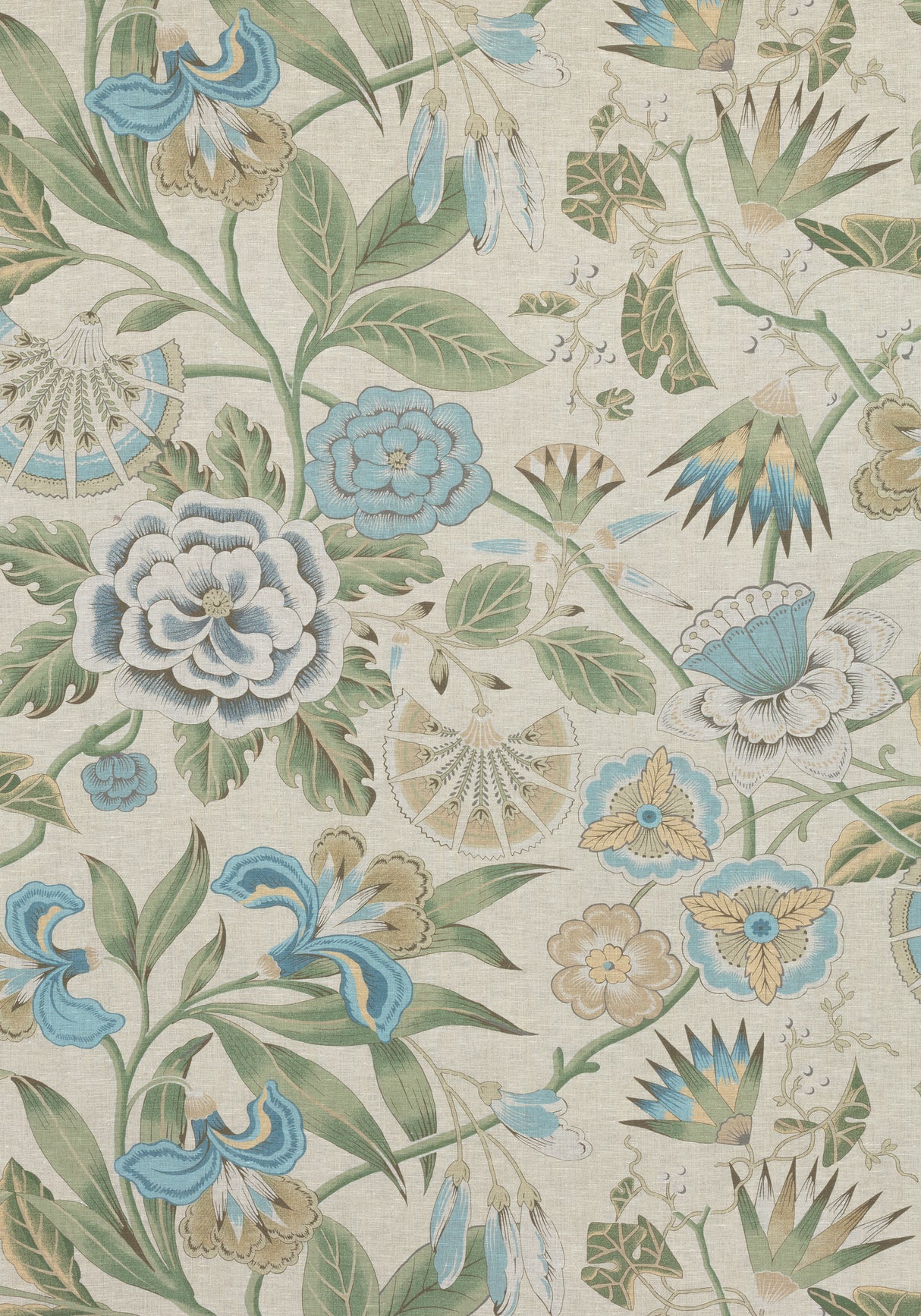 Anna French AF9620 CLEO Sky Blue and Green on Flax Fabric