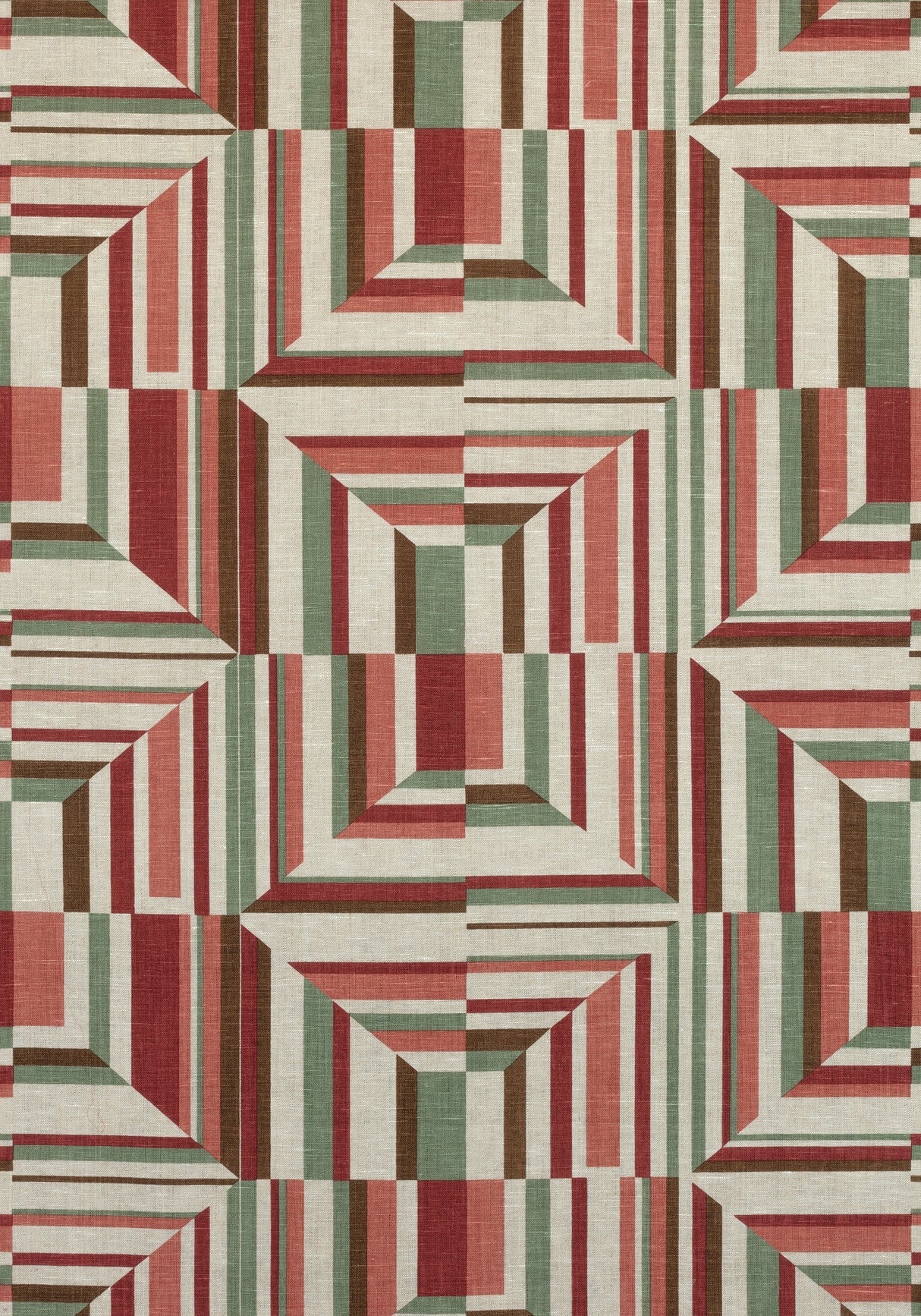 Anna French AF9650 CUBISM Red on Flax Fabric