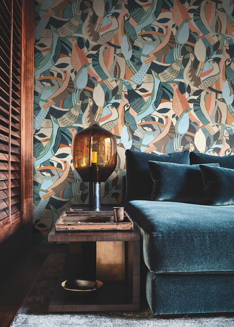 York AG2016 Fauvist Flock Coral & Aqua Wallpaper