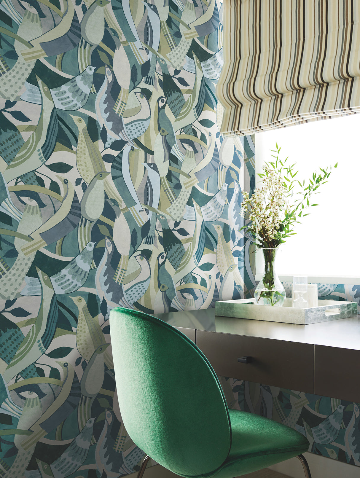 York AG2017 Fauvist Flock Green Wallpaper