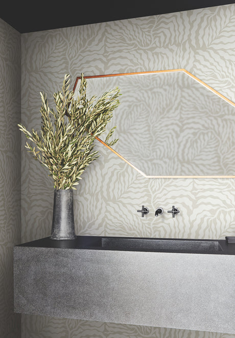 York AG2063 Fern Fronds Taupe & White Wallpaper