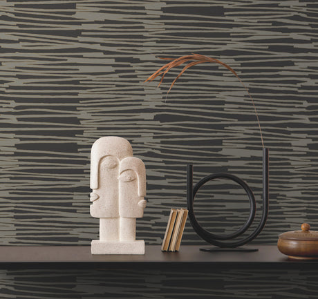 York AG2095 Water Reed Thatch Black & Gold Wallpaper