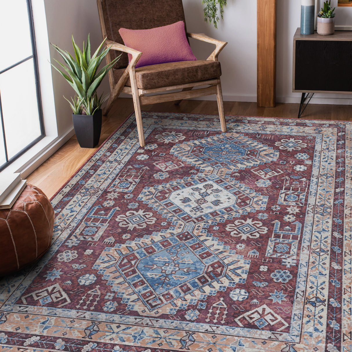 Amer Rugs ALA-10 Alaska Machine-Washable Vintage Medallion Power-Loomed /Terracotta Area Rug