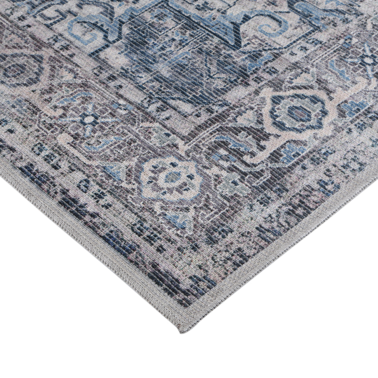 Amer Rugs ALA-3 Alaska Machine-Washable Vintage Medallion Power-Loomed Gray/Blue Area Rug