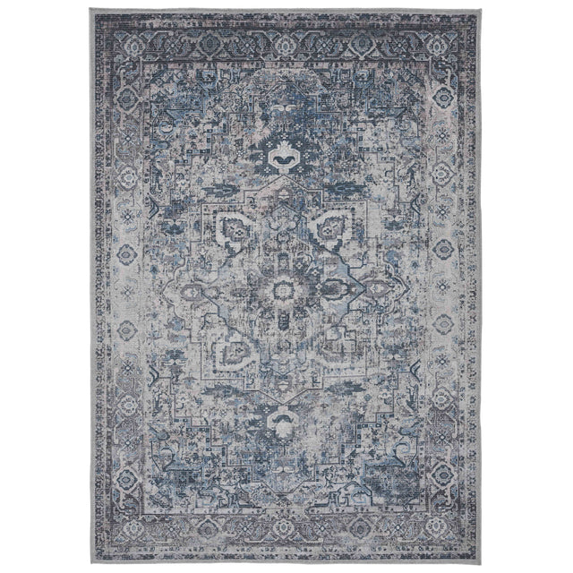 Amer Rugs ALA-3 Alaska Machine-Washable Vintage Medallion Power-Loomed Gray/Blue Area Rug